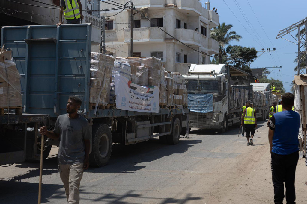 Trucks carrying medical supplies arrive in Gaza in early August.